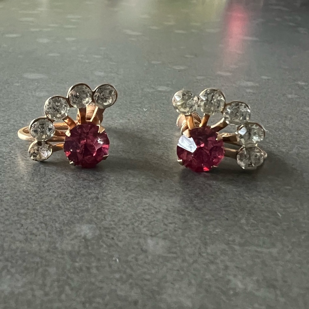 Vintage Gold and Pink Rhinestone Earrings